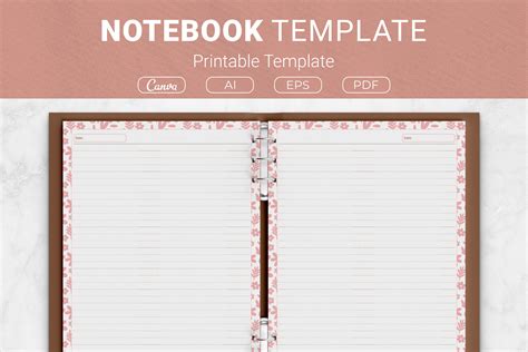 Notebook Lined-pages Printable Template Graphic by JUNDI · Creative Fabrica