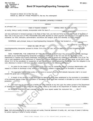 Fillable Online New York Import Export Payment Bond Form Integrity