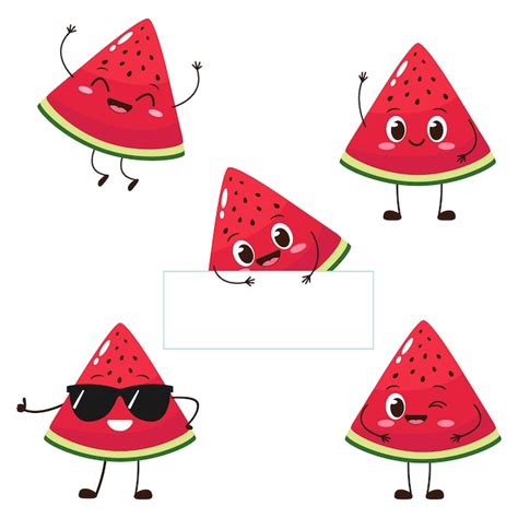 Premium Vector Watermelon Slice Character With Funny Face Happy Cute