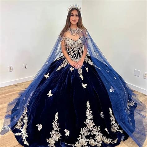 Navy Blue Quinceanera Dresses With Warp 2024 Off The Shoulder Velvet