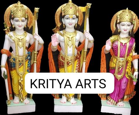 Painted Hindu Lord Ram Darbar Marble Statue For Worship Size 2 Feet