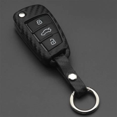 Carbon Fiber Silicone Car Key Cover Case Shell Remote Fob Keychain For