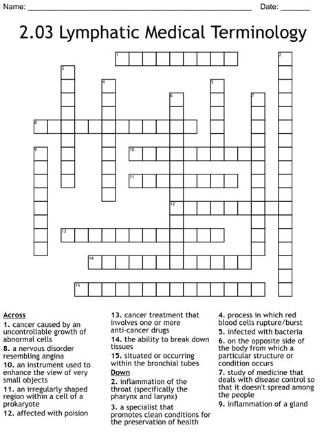 Lymphatic Medical Terminology Crossword Wordmint