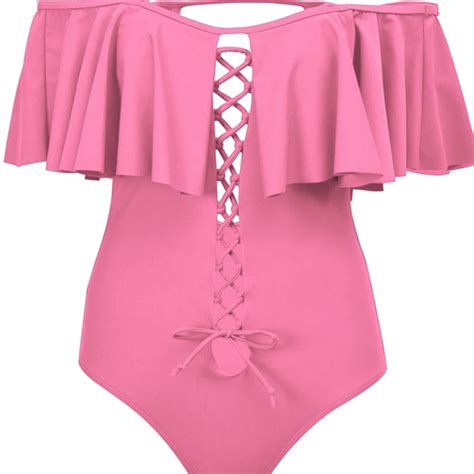 Tempt Me One Piece Lace Up Bathing Suit Pink Gem