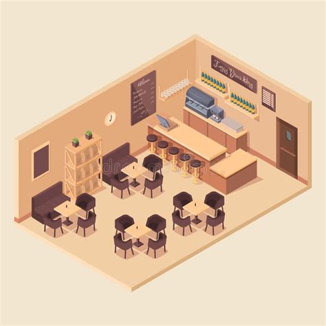 Cartoon Isometric Cafe Interior Stock Vector Illustration Of Rest