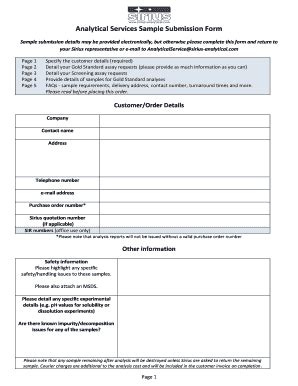 Fillable Online Analytical Services Sample Submission Form Fax Email