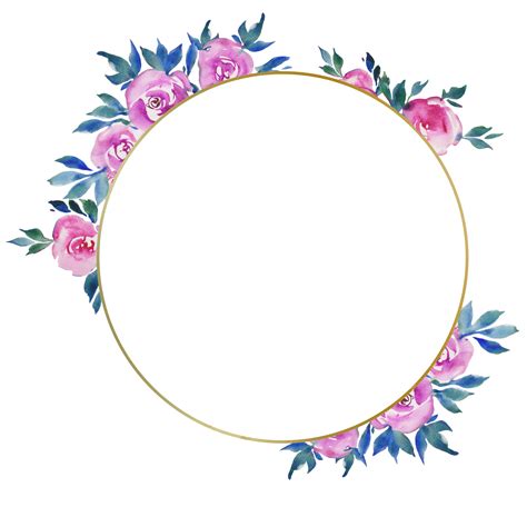 golden round frame with pink roses, floral design, wedding monogram, watercolor illustrations ...