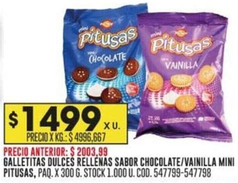 Galletitas Dulces Rellenas Sabor Chocolate Vainilla Mini Pitusas Paq X