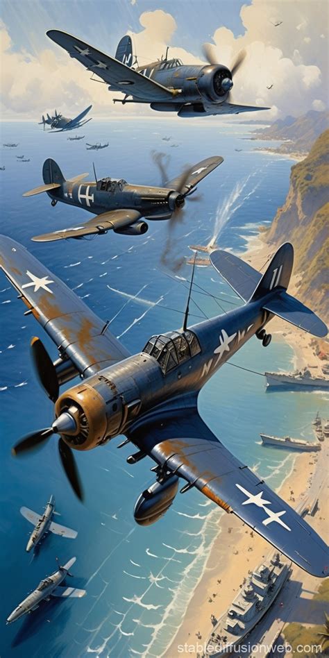 Aerial Battle Scene during Pacific War | Stable Diffusion Online