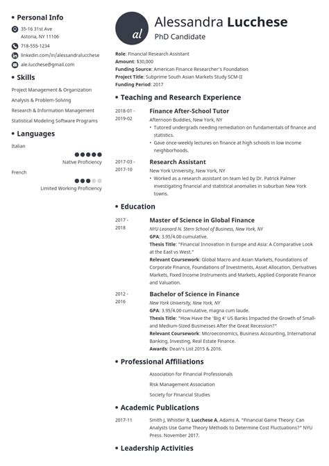 10++ Grad school resume template For Your School Lesson