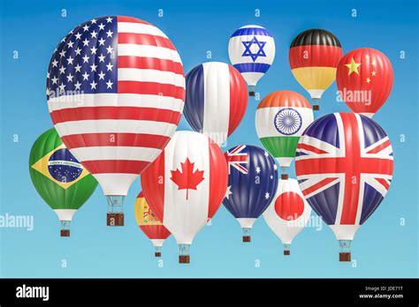 Travel Concept Hot Air Balloons With Different Flags Of Countries D