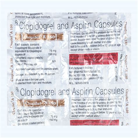 Buy Clopilet A 150 Capsule 15s Online At Upto 25 Off Netmeds