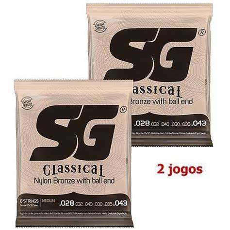 Kit 2 encordoamentos para violão nylon sg tensão média bolinha