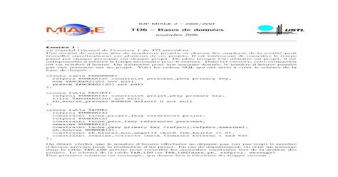 Td6 Bases De Donn´ees · Voici Les Ordres Sql Qui Ont Servi A Cr´eer