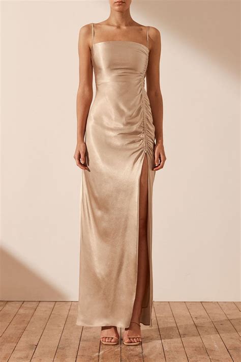 La Lune Ruched Maxi Dress Gold Dresses Shona Joy Shona Joy