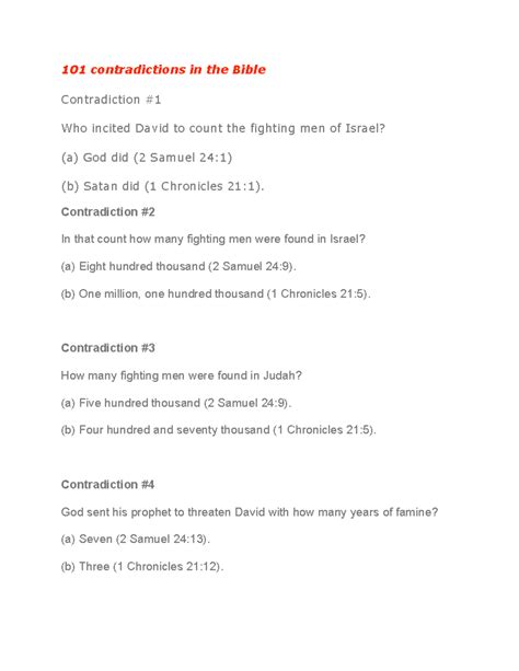 Answers To Alleged 101 Contradictions In The Bible Contradic