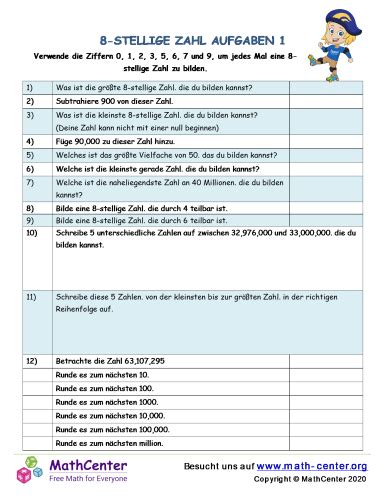 F Nfte Klasse Arbeitsbl Tter Mehrstellige Zahlen Math Center