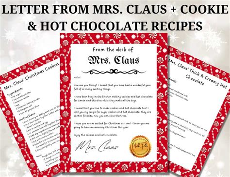 Letter From Mrs Claus A4 Size Sugar Cookie Recipe Hot Chocolate Recipe North Pole Mail