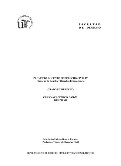 Proyecto Docente De Derecho Civil Iv Derecho De Familia Y Derecho De