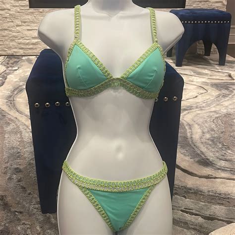 Victoria Secret Swim Bikini Set Crochet Pushup Triang Gem