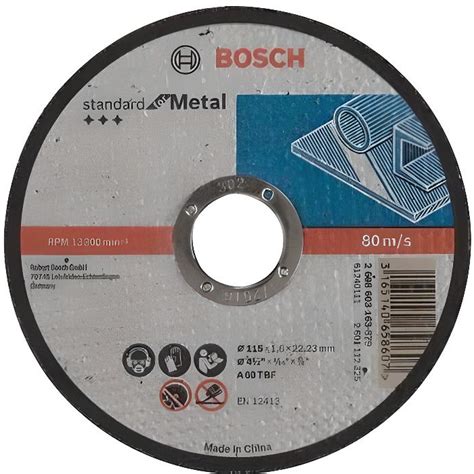 Disque à tronçonner BOSCH à moyeu plat Standard Pour le Métal 115X1 6