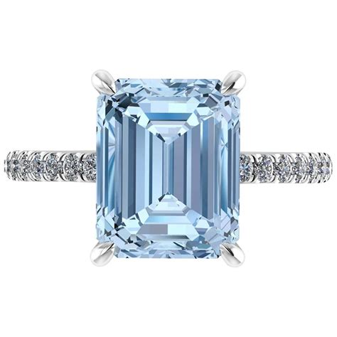 Carat Emerald Aquamarine Pave Diamond Platinum Cocktail Ring At