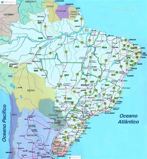 Карта автодорог Бразилии Road Map Of Brazil