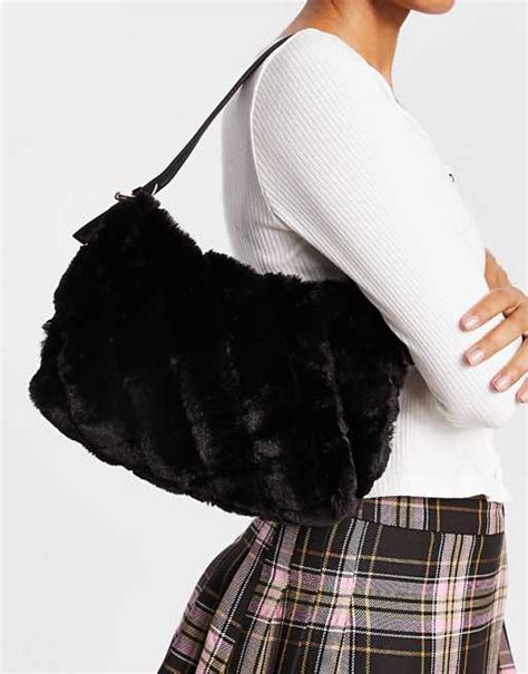 New Look Quilted Faux Fur Shoulder Bag In Black Asos