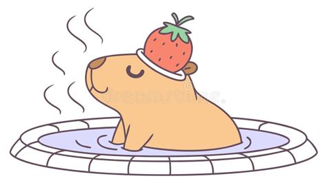 Capybara with Strawberry on Head, Vector Design Generative AI Stock