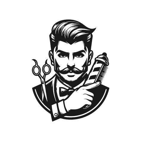 Black and white barber mascot logo vector | Premium AI-generated vector