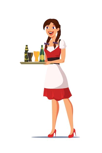 Premium Vector Waitress Carrying Tray With Drinks Illustration