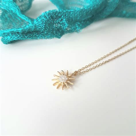 14K Real Solid Gold Sun Necklace For Women