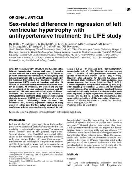 Pdf Sex Related Difference In Regression Of Left Ventricular