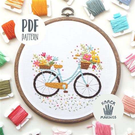 Embroidery Pattern Pdf Bicycle With Flowers Beginner Level Easy