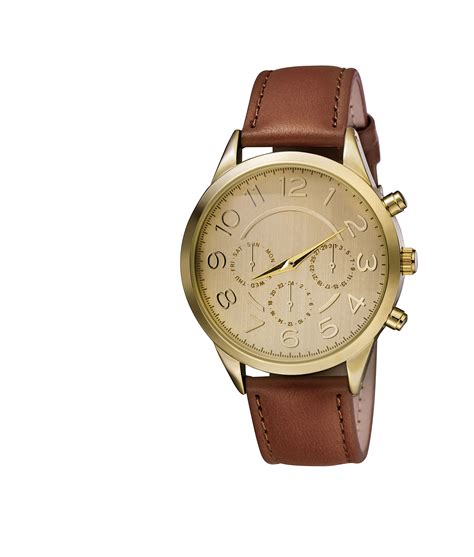 Brown Leather Strap Watch With Large Gold Dial Next Brown Leather