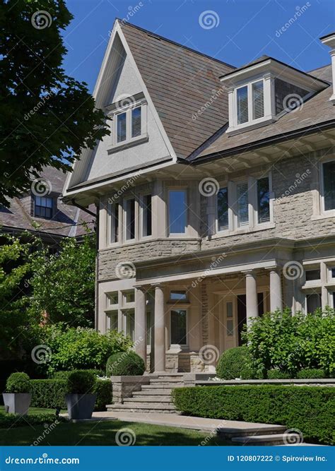 House with Gable and Dormer Stock Photo - Image of steps, landscaping