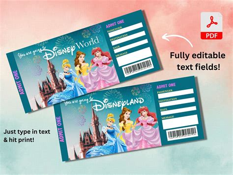 Disneyland Ticket Printable Theme Park Disney World Surprise Etsy