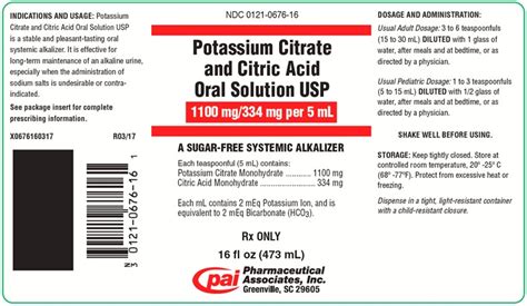 Potassium Citrate And Citric Acid Oral Solution Usp