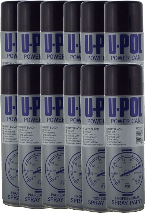 U POL 6 X Power Can SATIN BLACK Paint 500ml Aerosol UPol Powercan Satin