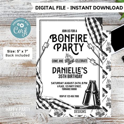 Editable Bonfire Party Invitation Digital Bonfire Birthday - Etsy