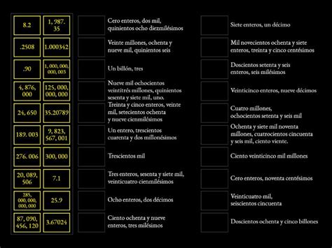 Escritura de números enteros y decimales Une las parejas