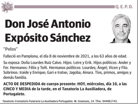 José Antonio Expósito Sánchez Esquela Necrológica El Correo