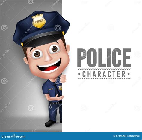 3d Realistic Friendly Police Man Character Policeman Stock Vector