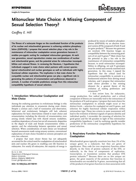 Pdf Mitonuclear Mate Choice A Missing Component Of Sexual Selection Theory