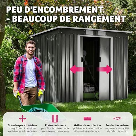 Tectake Abri De Jardin En M Tal M Toiture Monopente Avec Fondation