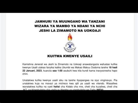 Orodha Ya Majina Yote Walioitwa Kwenye Usaili Wa Jeshi La Zimamoto