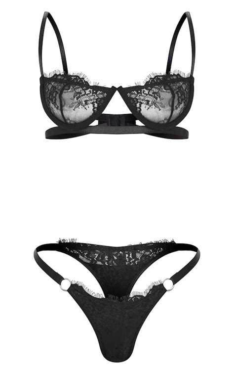 Black Ring Detail Underwired Lingerie Set Prettylittlething Usa