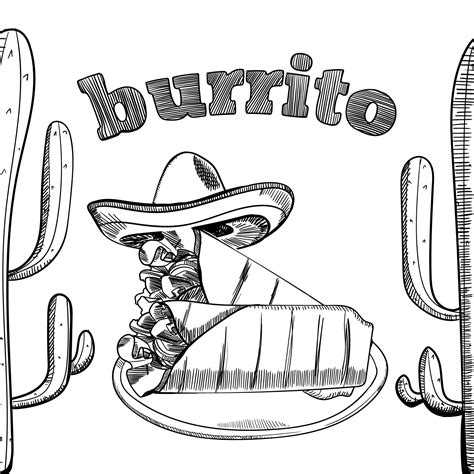 Hand Drawn Sketch Style Burrito Wrap Traditional Mexican Cuisine