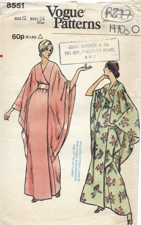 1973 Vintage VOGUE Sewing Pattern B34 CAFTAN ROBE DRESS R877 By