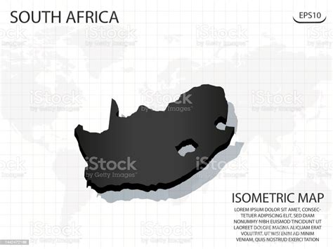 세계 지도 배경에 남아프리카 공화국의 3d 지도 검정 벡터 현대 아이소메트릭 개념 인사말 카드 그림 Eps 10 남아프리카